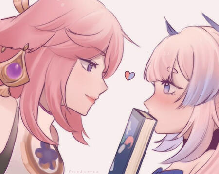 fanart of kokomi and yae flirting